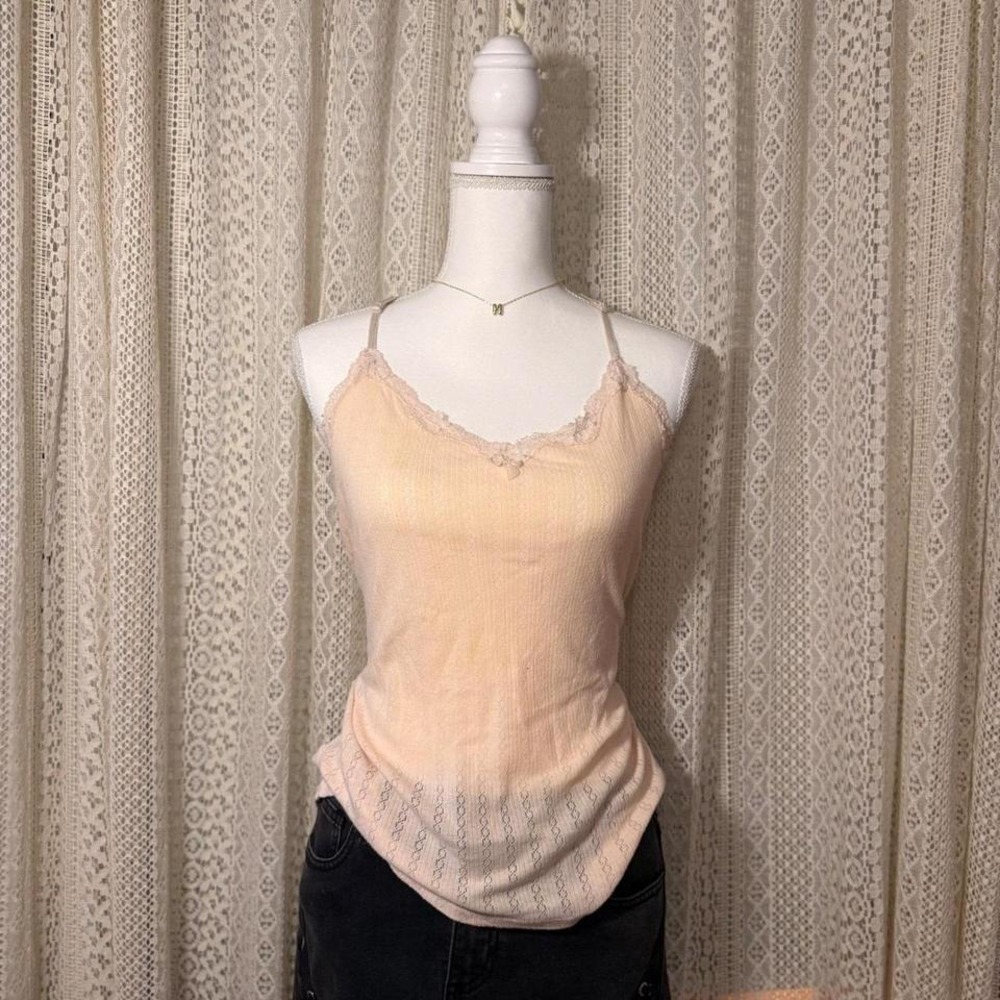Vintage Victoria's Secret Pink Pointelle Lace Cami Top Soft Girl Coquette Size L - Picture 2 of 7